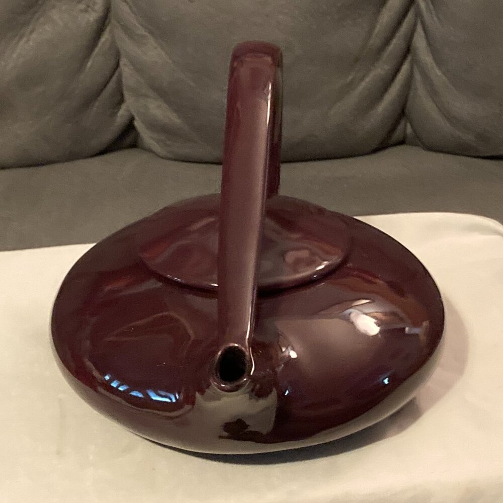 Judith Weber Swirl Handle Mulberry/Burgundy Classic Porcelain Tea Pot-Signed-EUC - Picture 2 of 11